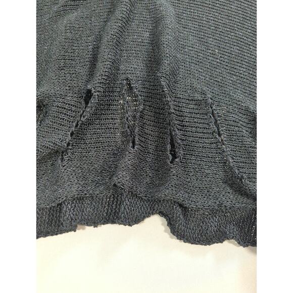 B&K Mode Black Distressed Knit Sweater Women’s Oversized Asymmetrical Hem Top - Picture 6 of 10